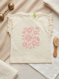 T-shirt a maniche corte con  rouche stampa floreale