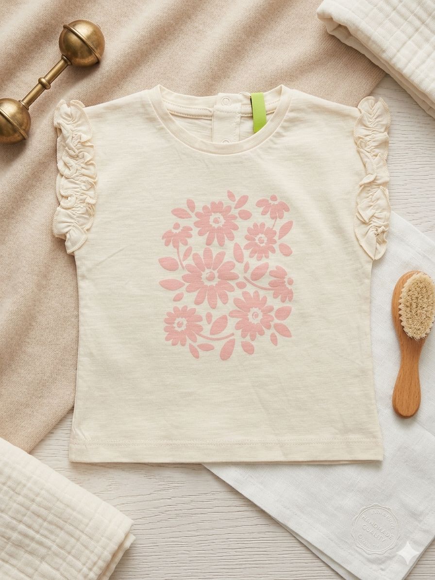 T-shirt a maniche corte con  rouche stampa floreale