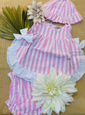 completo 3 pezzi fantasie a righe rosa